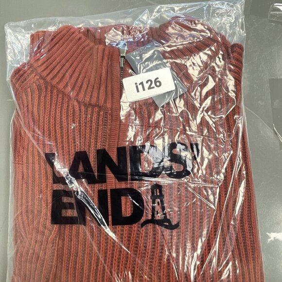 NEW Lands’ End Men’s XL Ribbed Knit Sweater Mock neck Red Rust 100% Cotton - Picture 9 of 9